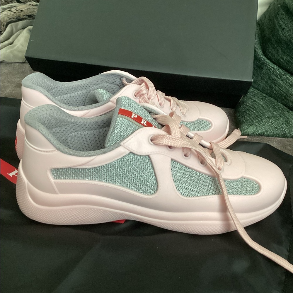 Prada Women's Pastel Pink and Silver Sneakers (soft rubber) - Picture 4 of 16